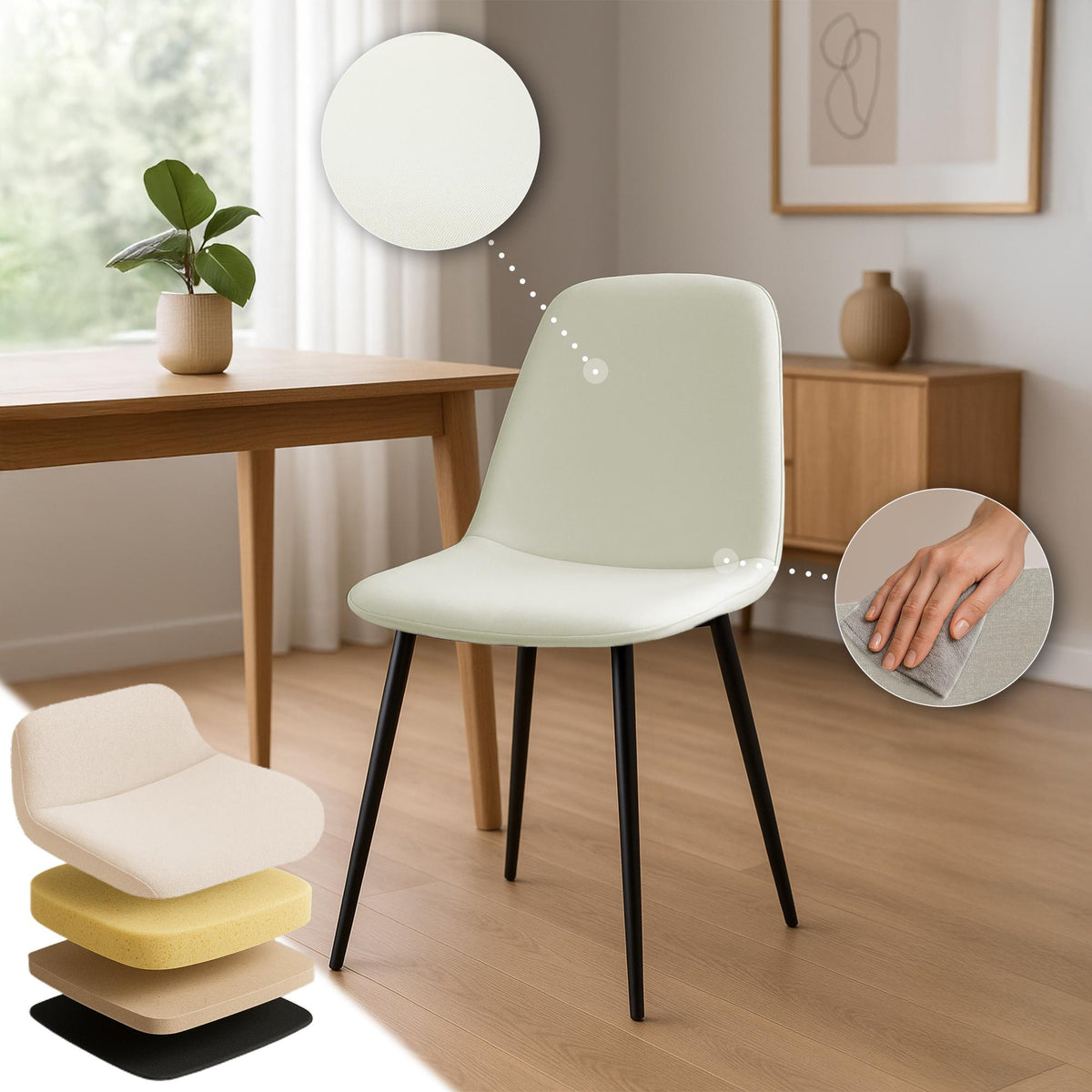 Set van 4 eetkamerstoelen Maryam creme,Stof creme