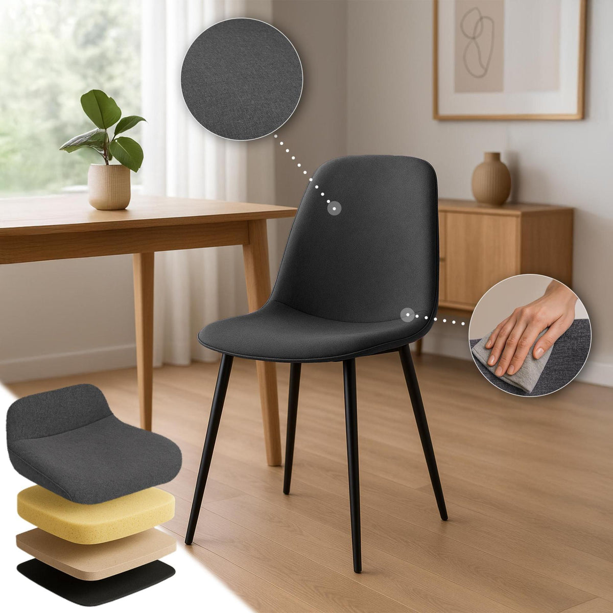 Set van 4 eetkamerstoelen Maryam donkergrijs,Stof dunkelgrau