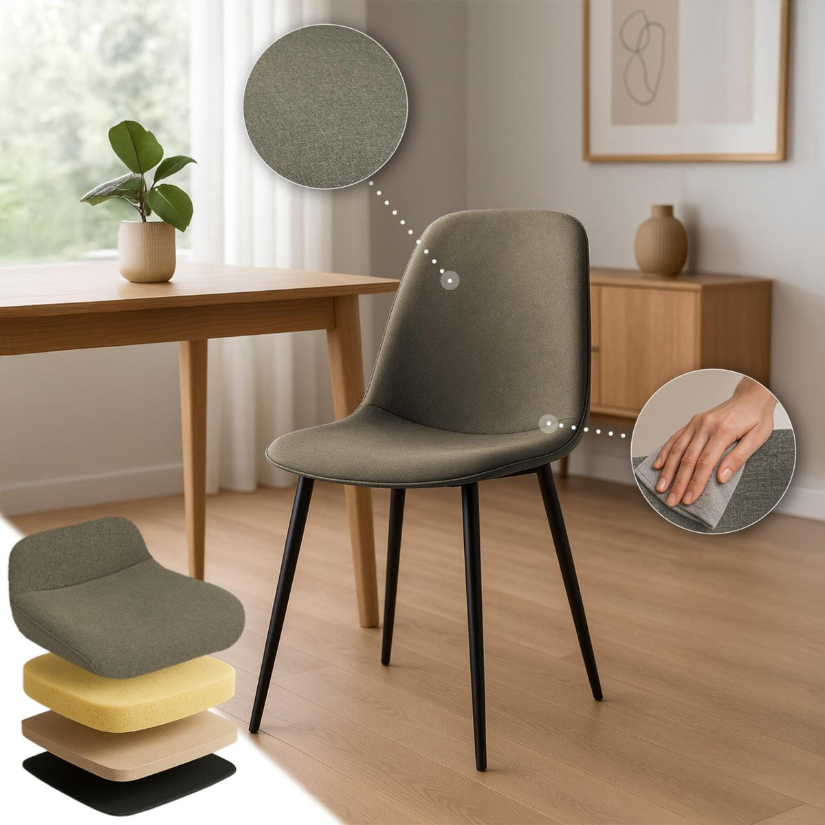 Set van 4 eetkamerstoelen Maryam taupe,Stof taupe