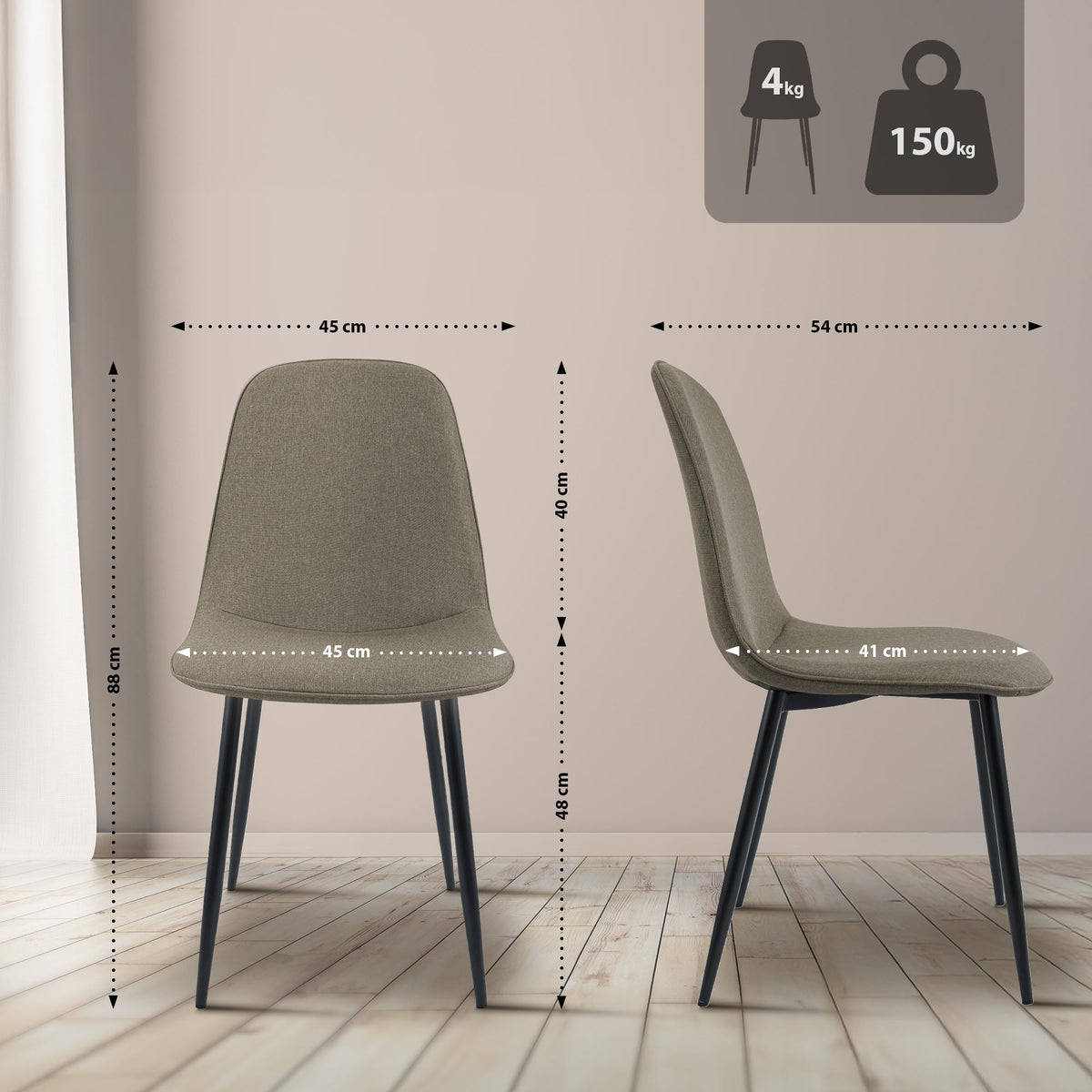 Set van 4 eetkamerstoelen Maryam taupe,Stof taupe