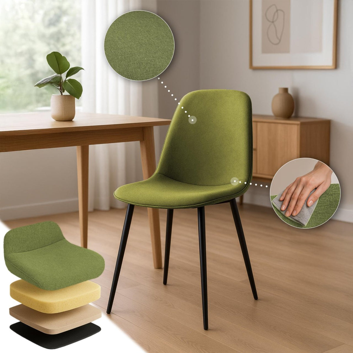 Set van 4 eetkamerstoelen Maryam groen,Stof grün
