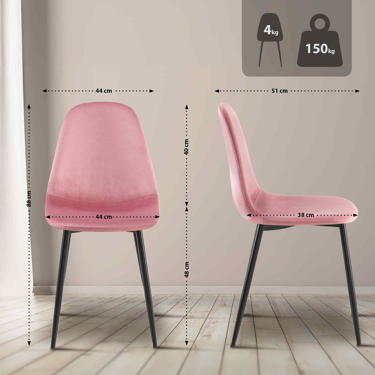 Eetkamerstoel Napier roze,Fluweel pink