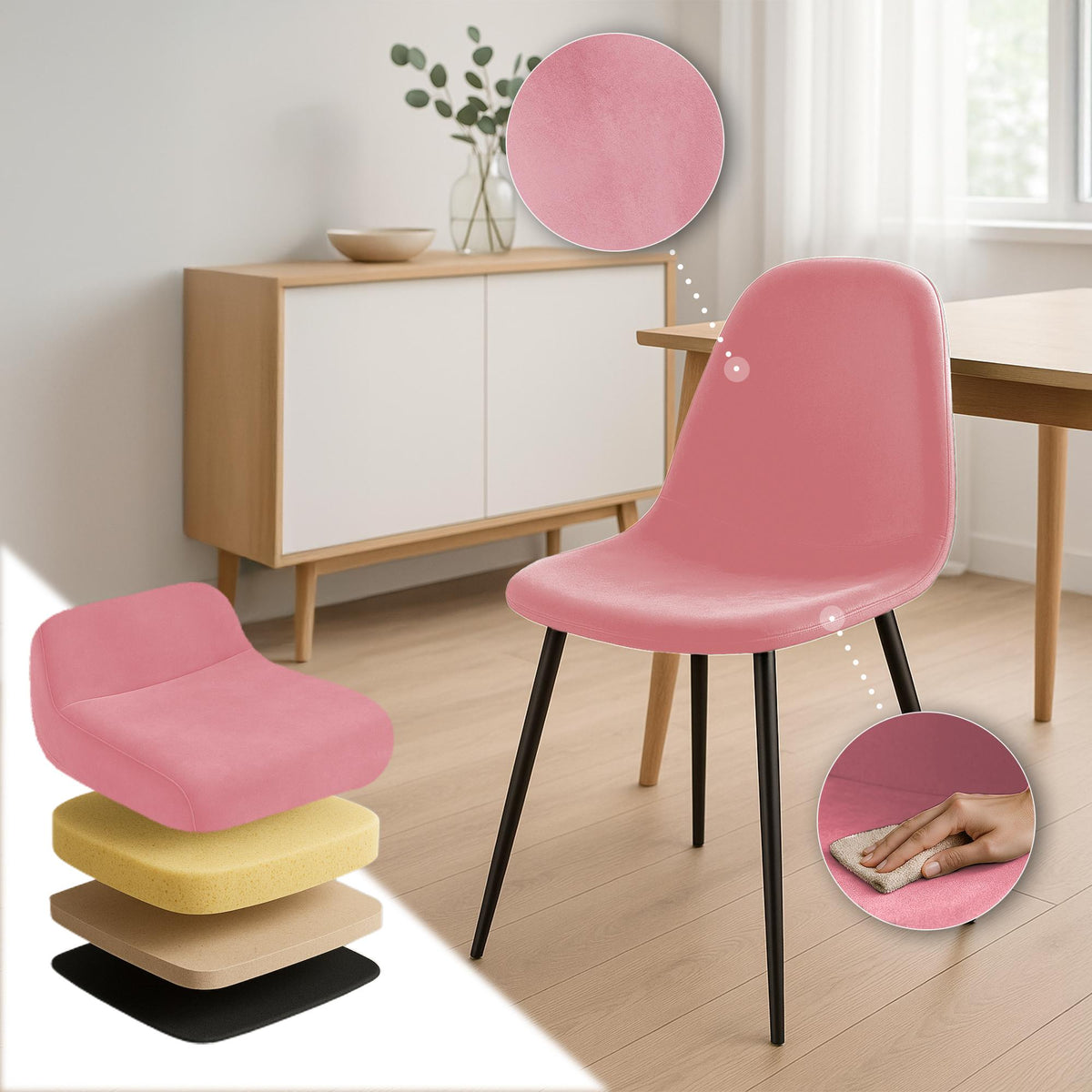 Eetkamerstoel Napier roze,Fluweel pink