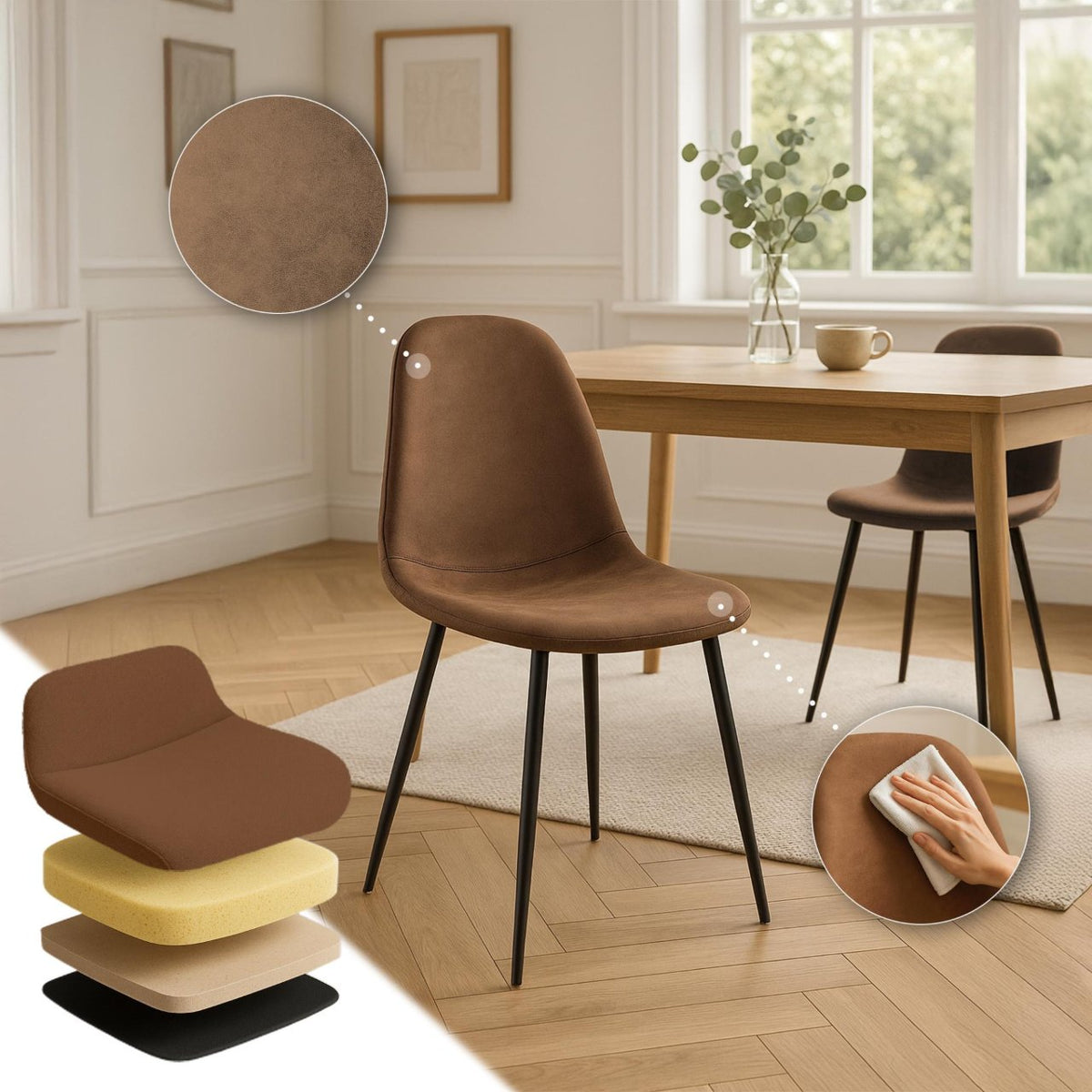 Set van 4 Napier eetkamerstoelen bruin,Kunstleer braun