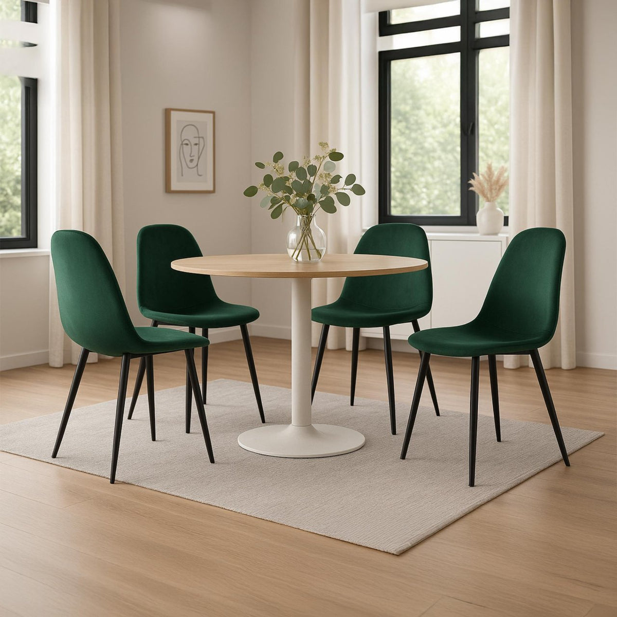 Set van 4 Napier eetkamerstoelen groen,Fluweel grün