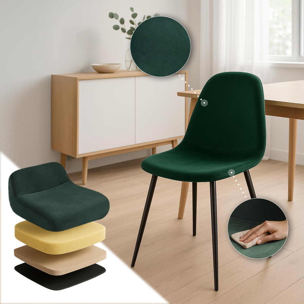 Set van 4 Napier eetkamerstoelen groen,Fluweel grün