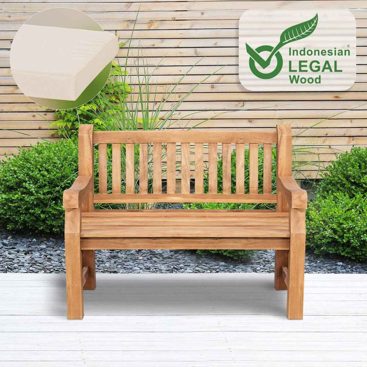 Tuinbank Teakhout Jackson met Zitkussen creme,106x48x8 cm creme