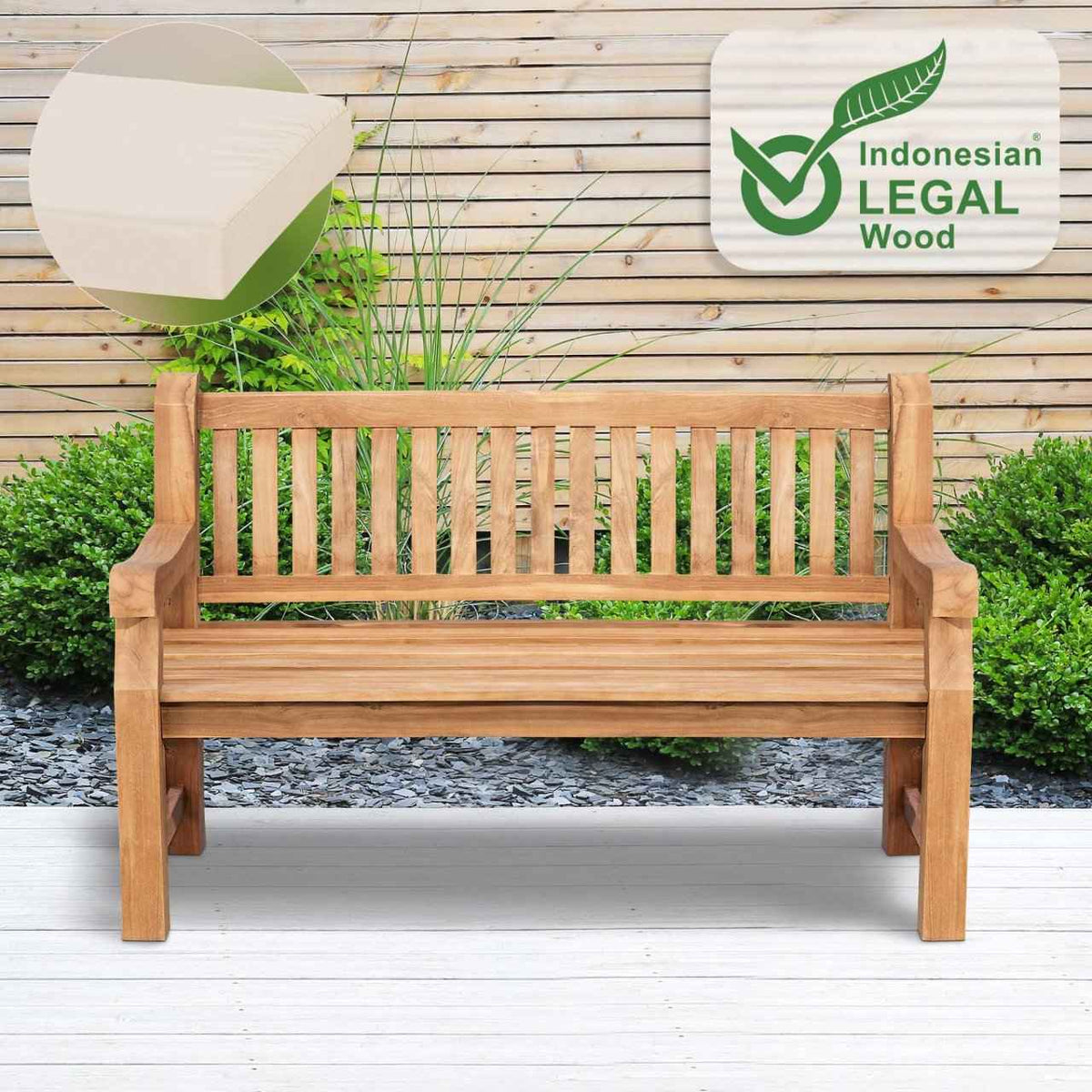 Tuinbank Teakhout Jackson met Zitkussen creme,136x48x8 cm creme
