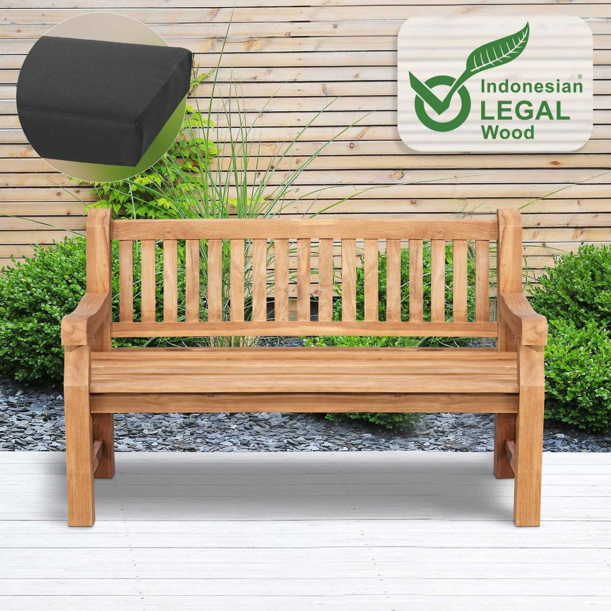 Teakbank Daxon mit Sitzkissen 150 cm dunkelgrau
