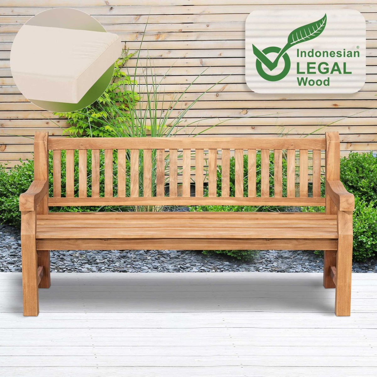 Teakbank Daxon mit Sitzkissen 180 cm creme