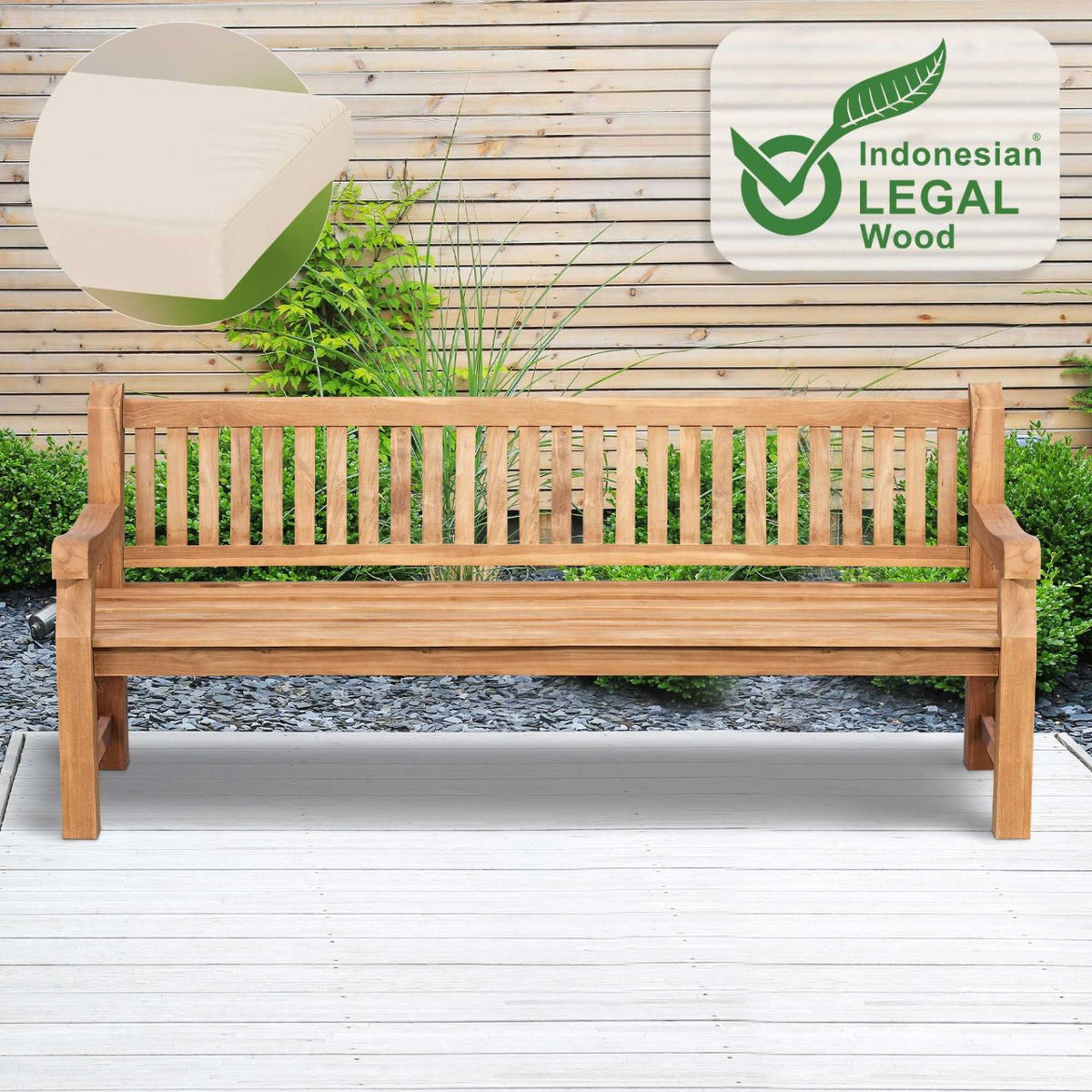 Teakbank Daxon mit Sitzkissen 220 cm creme