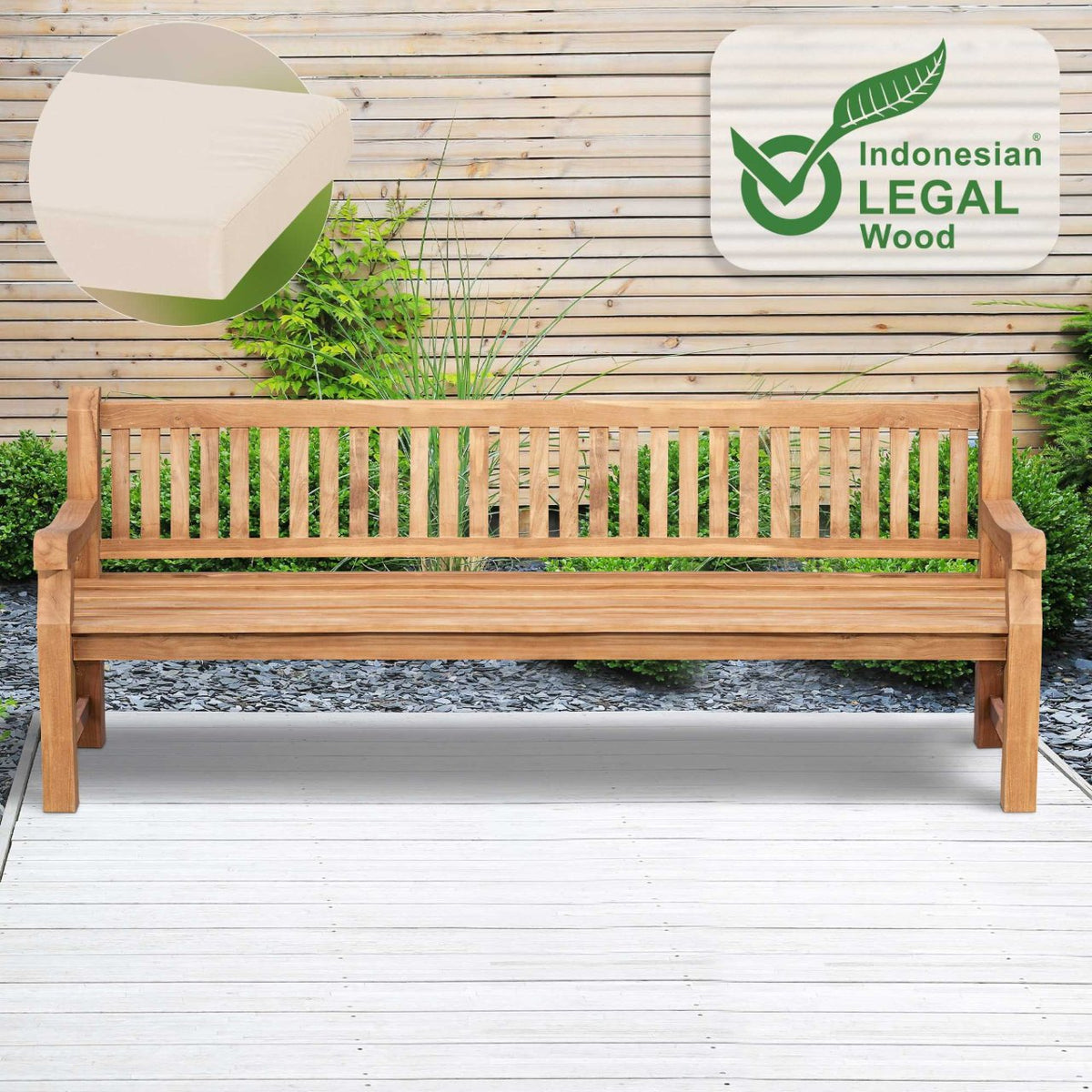 Teakbank Daxon mit Sitzkissen 240 cm creme