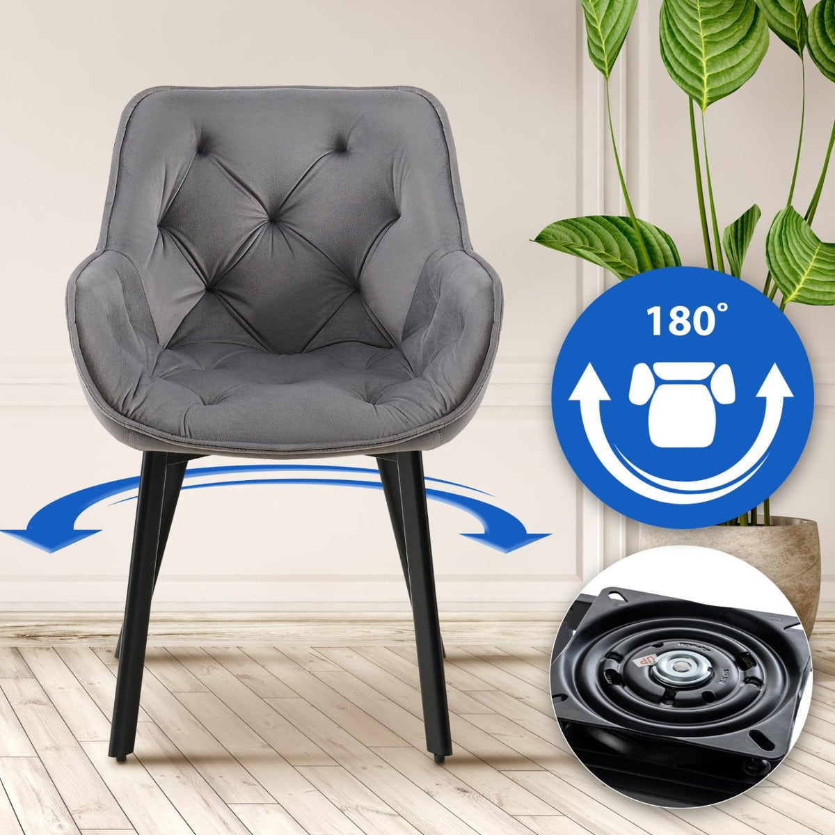 Set van 2 eetkamerstoelen Antigo Fluweel donkergrijs dunkelgrau