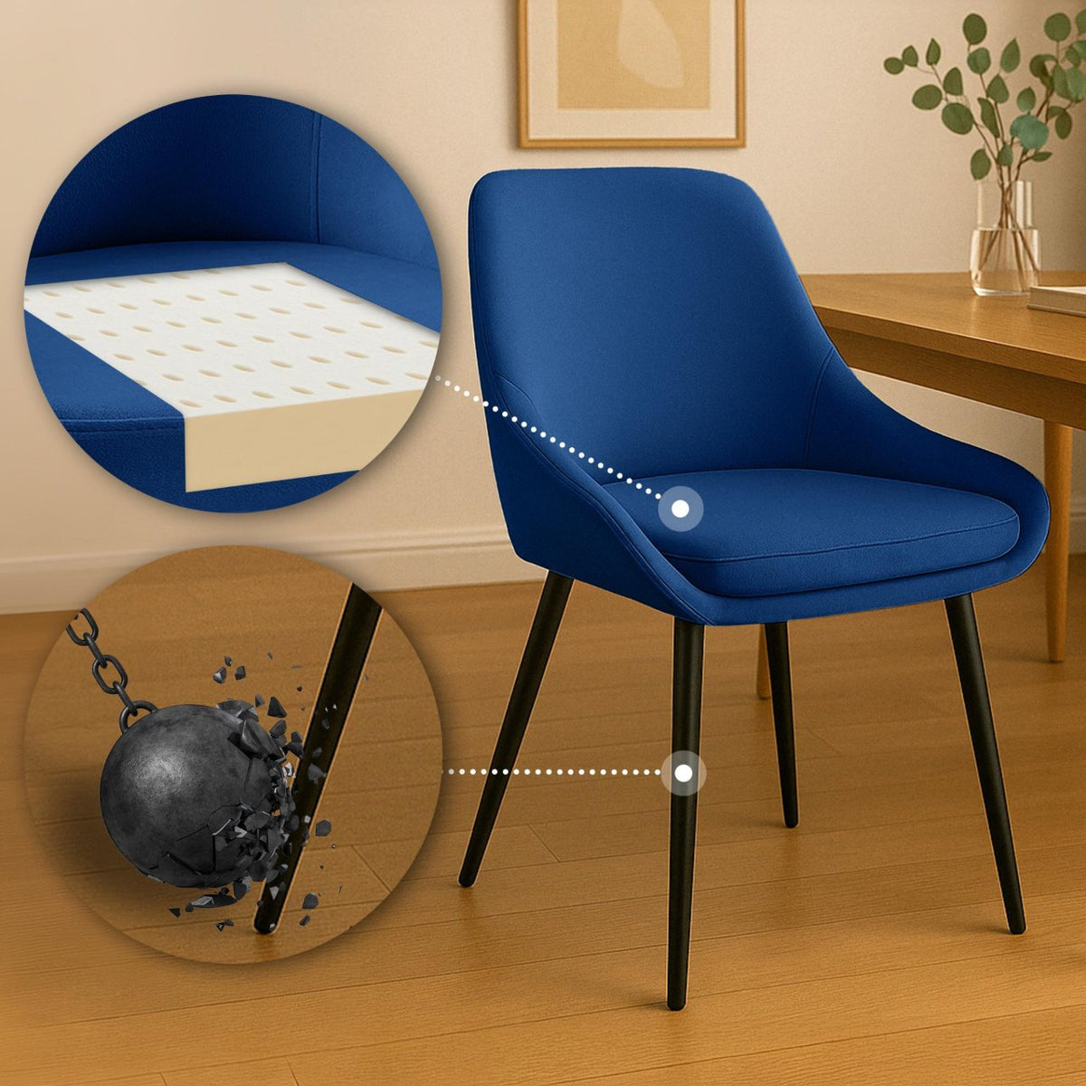 Set van 2 eetkamerstoelen Elmira donkerblauw,Metaal mat zwart dunkelblau