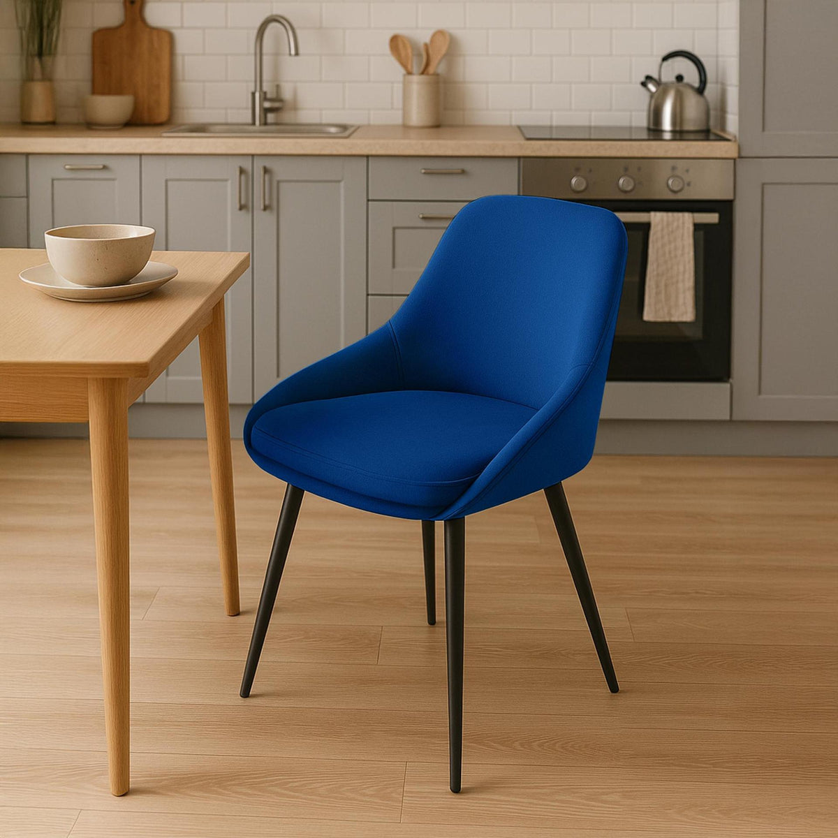 Set van 2 eetkamerstoelen Elmira donkerblauw,Metaal mat zwart dunkelblau