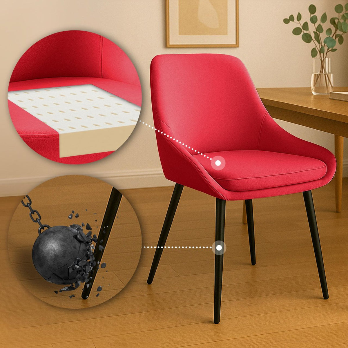 Set van 2 eetkamerstoelen Elmira rood,Metaal mat zwart rot