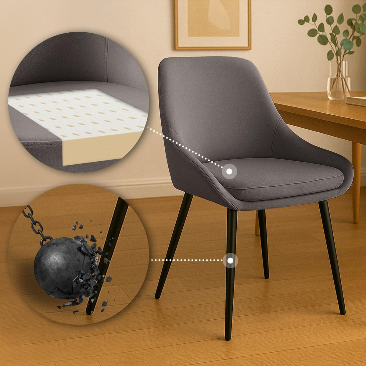 Set van 2 eetkamerstoelen Elmira antraciet,Metaal mat zwart anthrazit