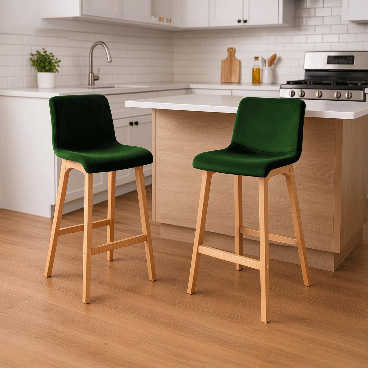 Barkruk Hover Fluweel Vierpoots frame Natura groen grün