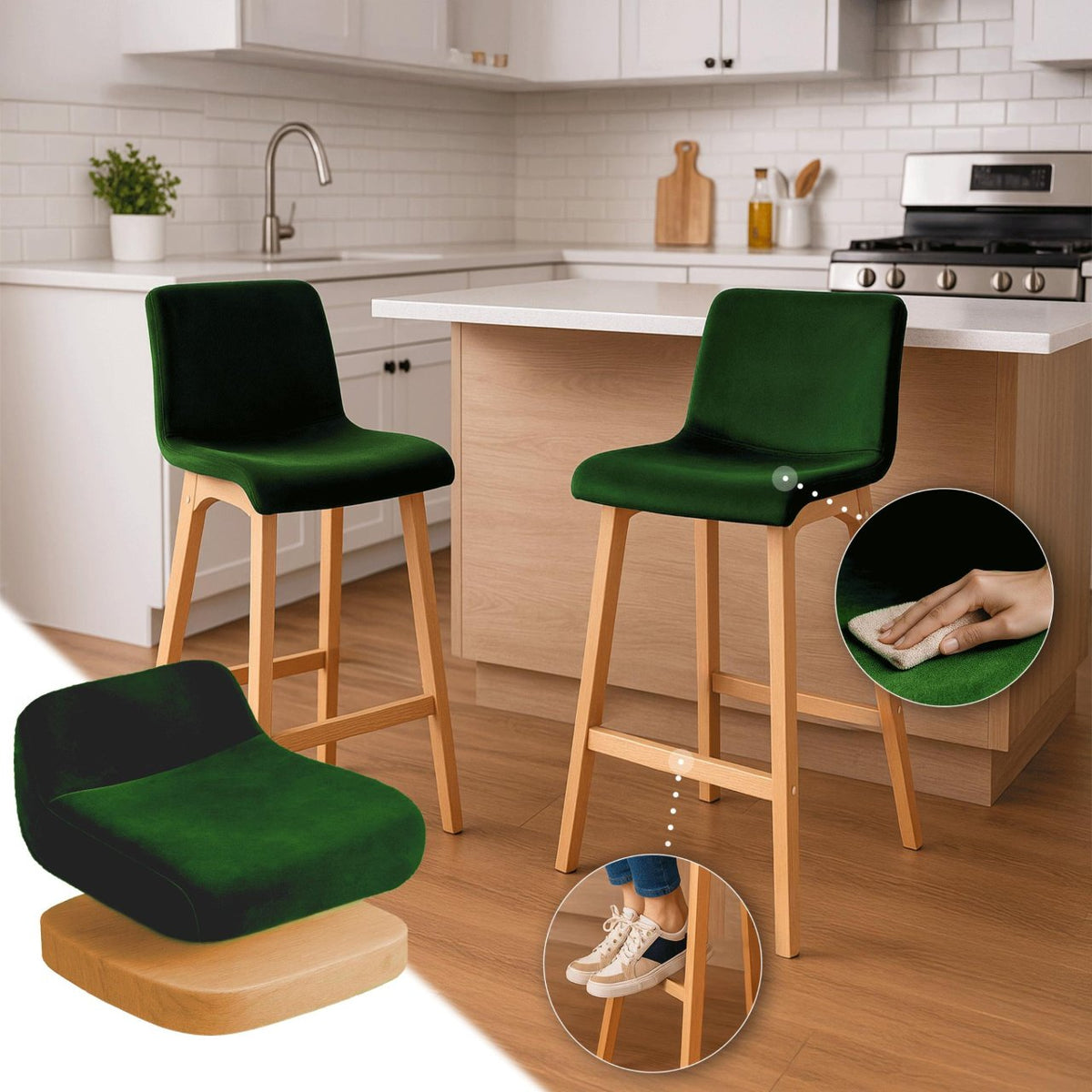 Barkruk Hover Fluweel Vierpoots frame Natura groen grün