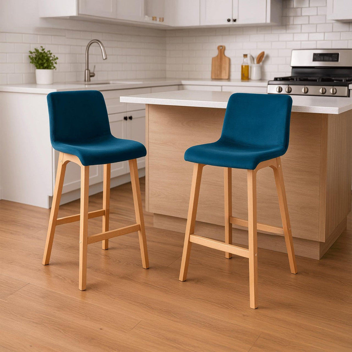 Barkruk Hover Fluweel Vierpoots frame Natura blauw blau