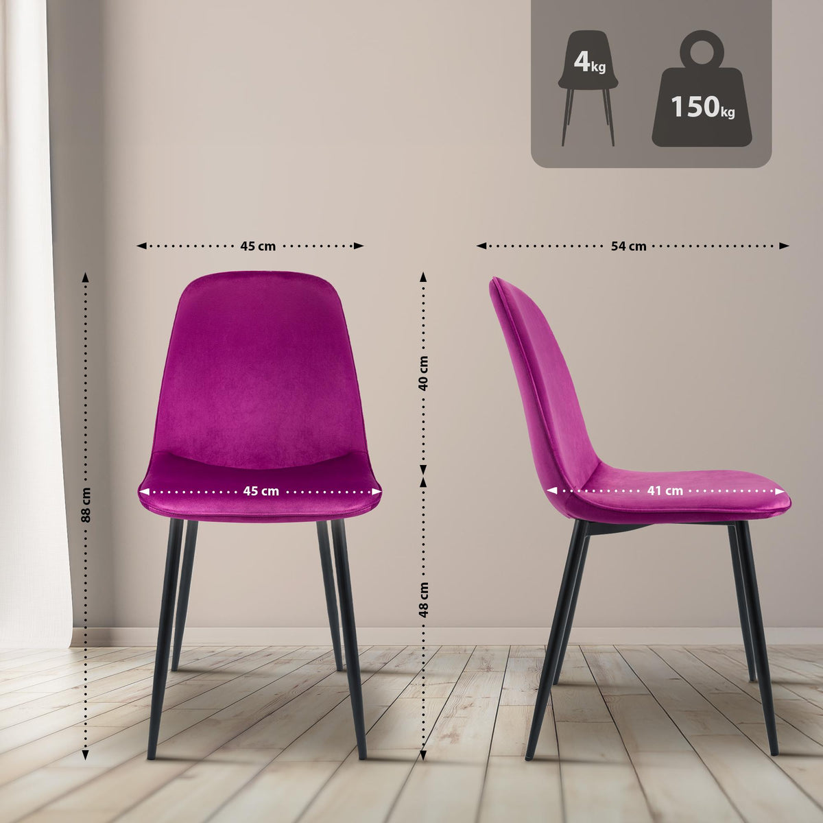 Set van 2 eetkamerstoelen Maryam purper,Fluweel lila