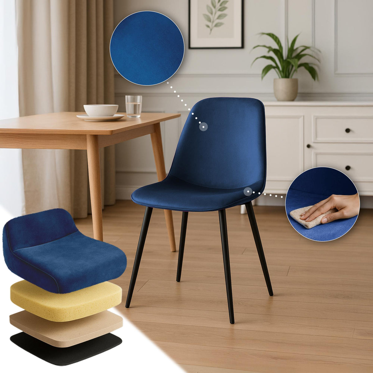 Set van 2 eetkamerstoelen Maryam donkerblauw,Fluweel dunkelblau
