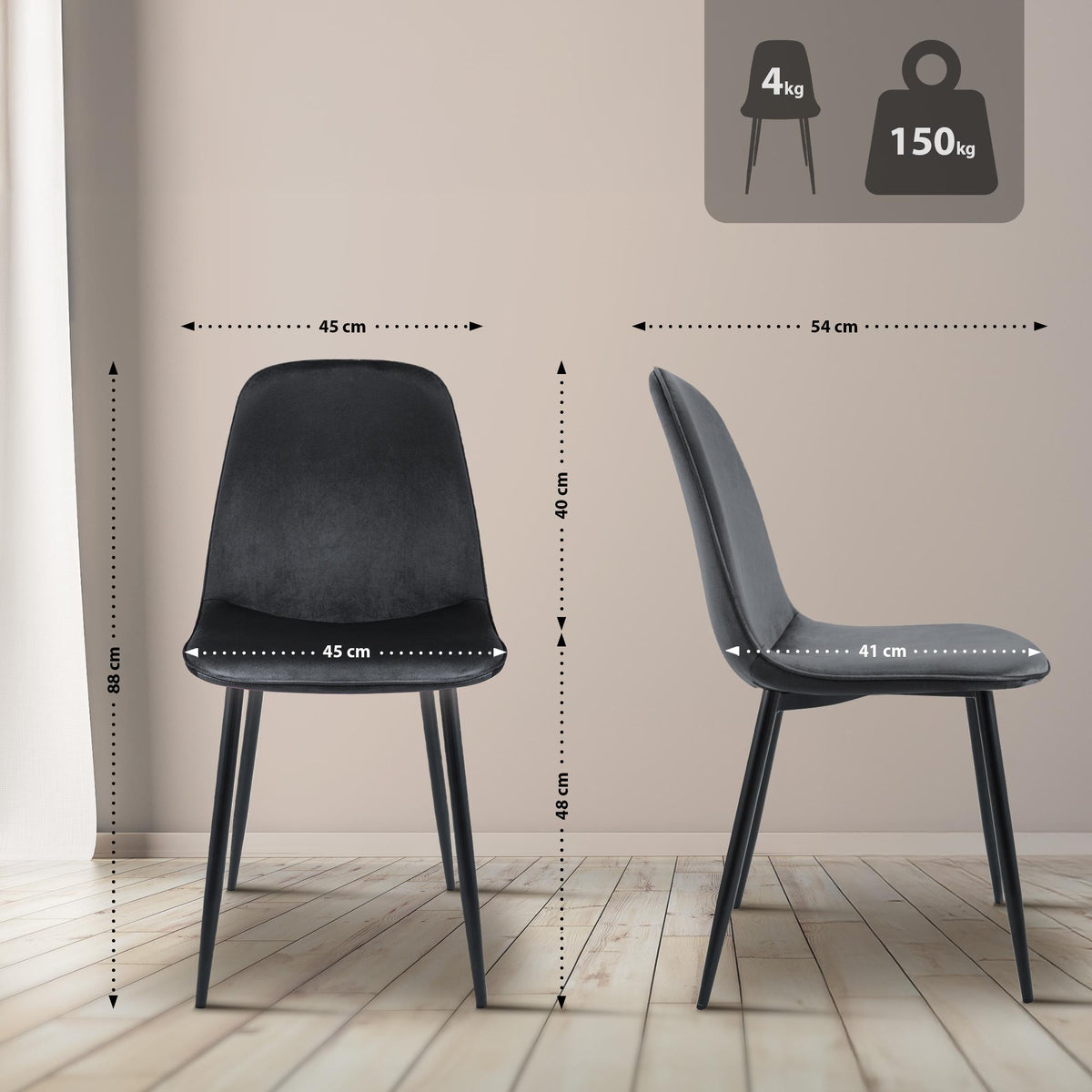 Set van 2 eetkamerstoelen Maryam donkergrijs,Fluweel dunkelgrau