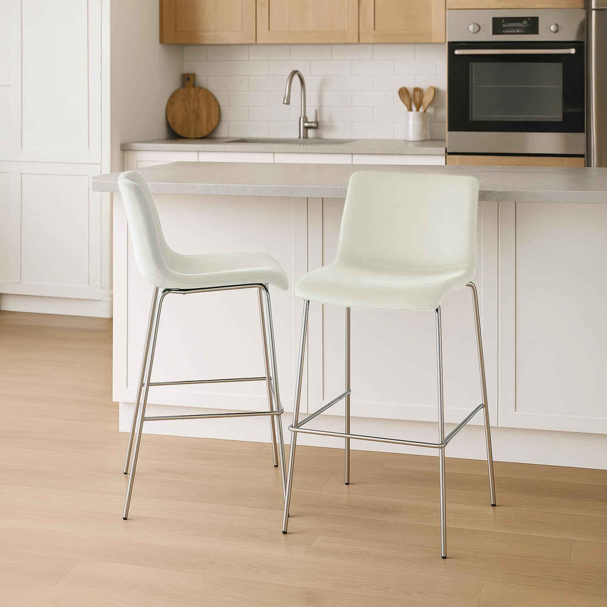 Barkruk Hover Fluweel Vierpoots frame Chroom creme creme