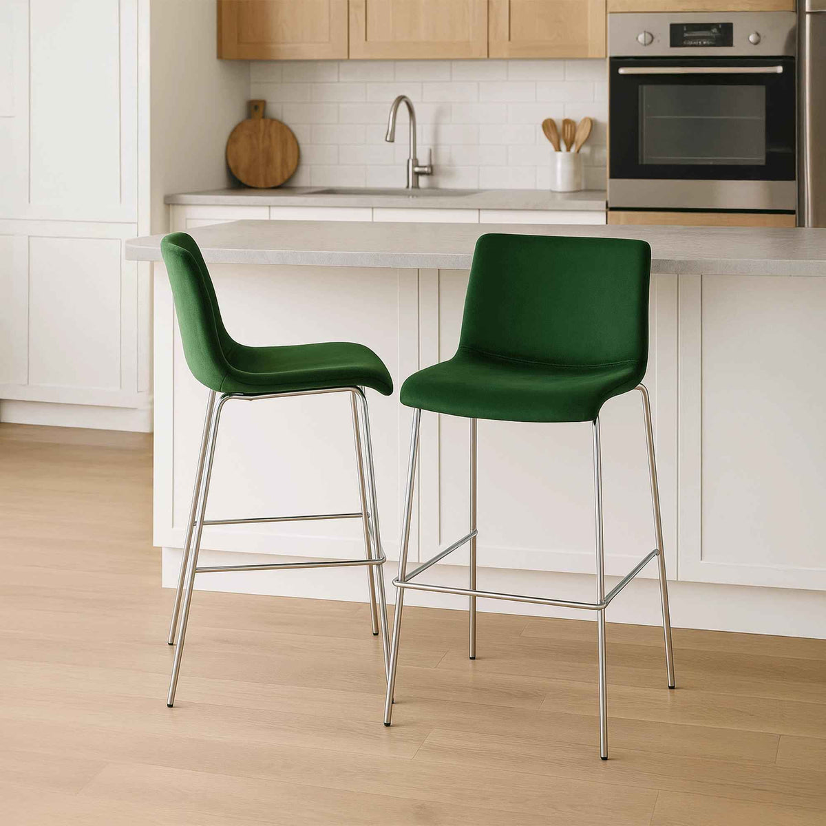Barkruk Hover Fluweel Vierpoots frame Chroom groen grün