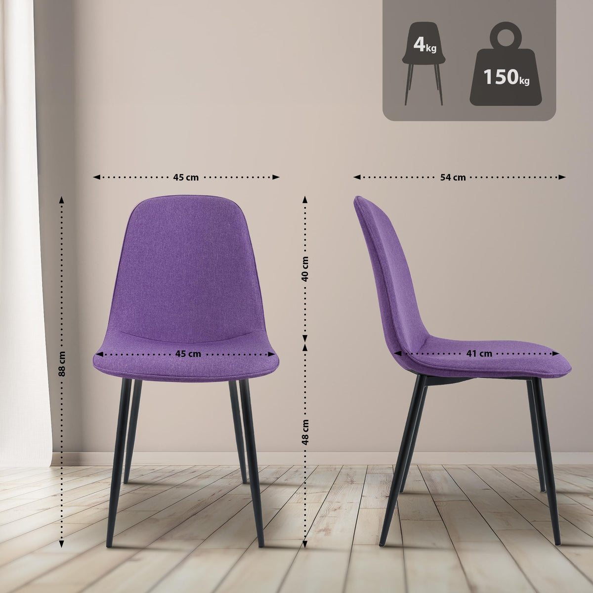 Set van 2 eetkamerstoelen Maryam purper,Stof lila