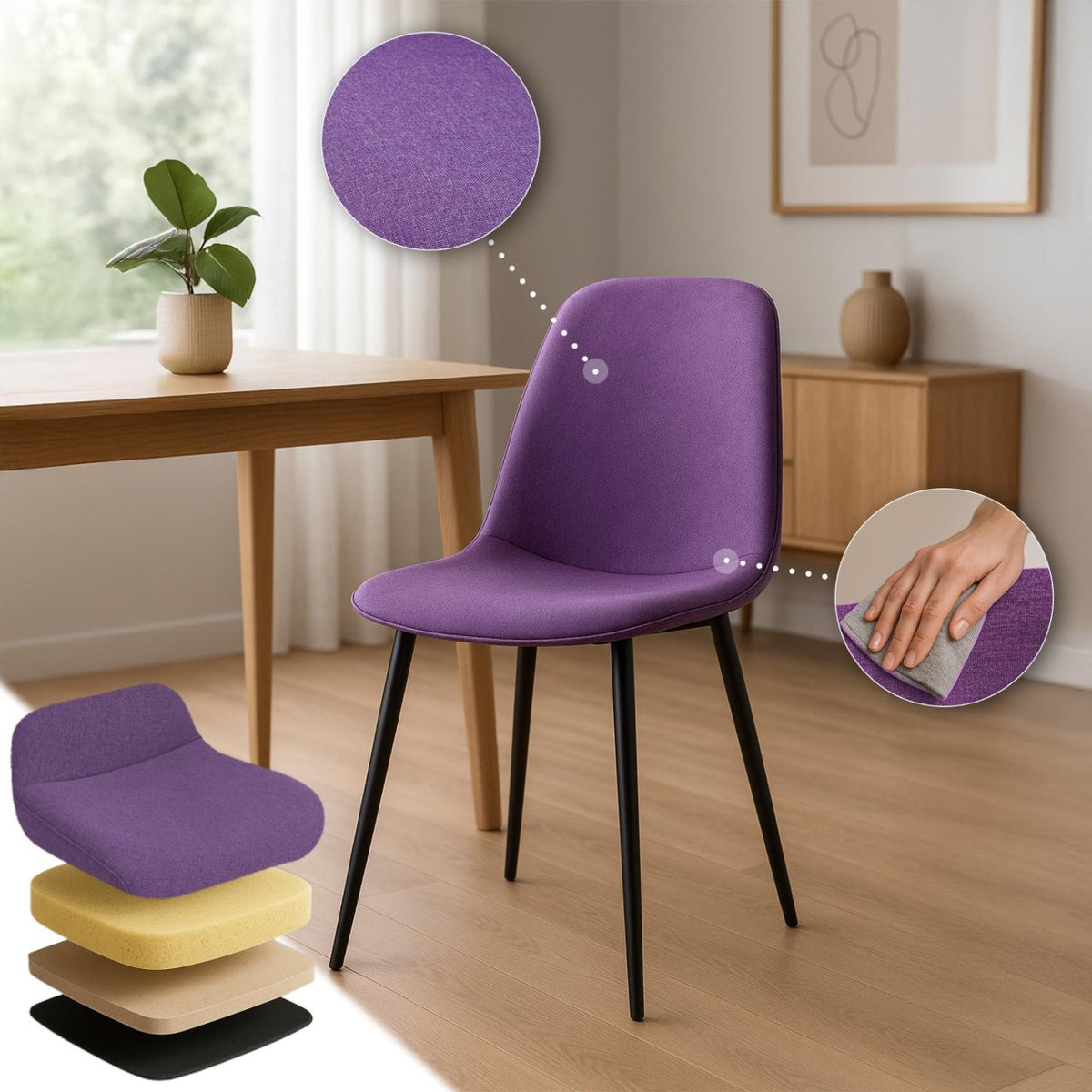 Set van 2 eetkamerstoelen Maryam purper,Stof lila