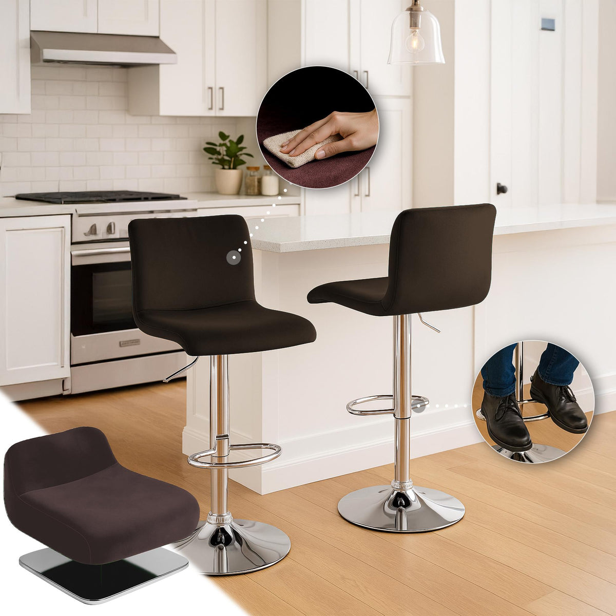 Barkruk Hover Fluweel bruin,Metaal in chroomoptiek braun
