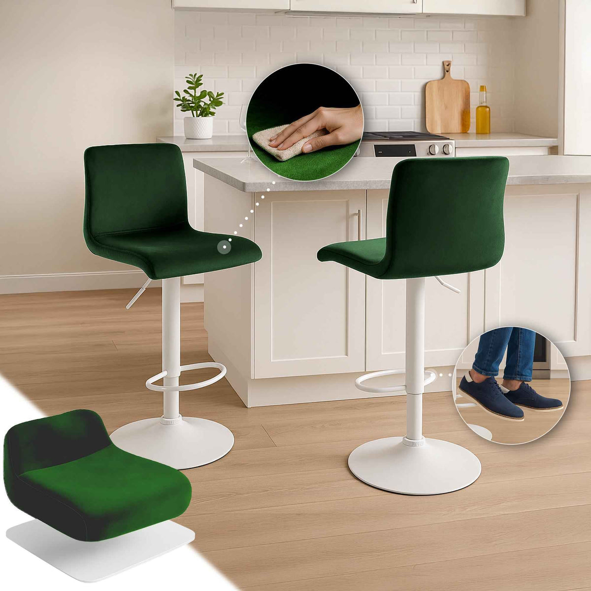 Barkruk Hover Fluweel groen,Metaal mat wit grün