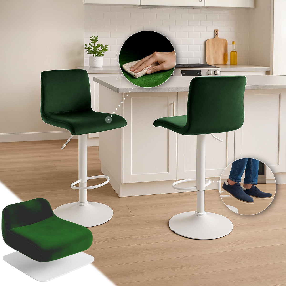 Barkruk Hover Fluweel groen,Metaal mat wit grün