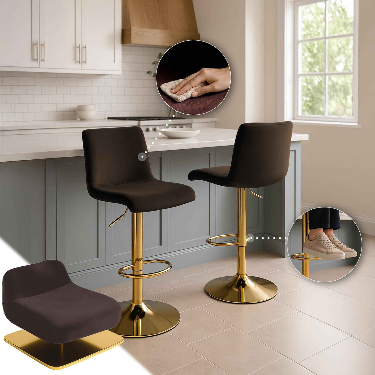 Barkruk Hover Fluweel bruin,Metaal Goud braun