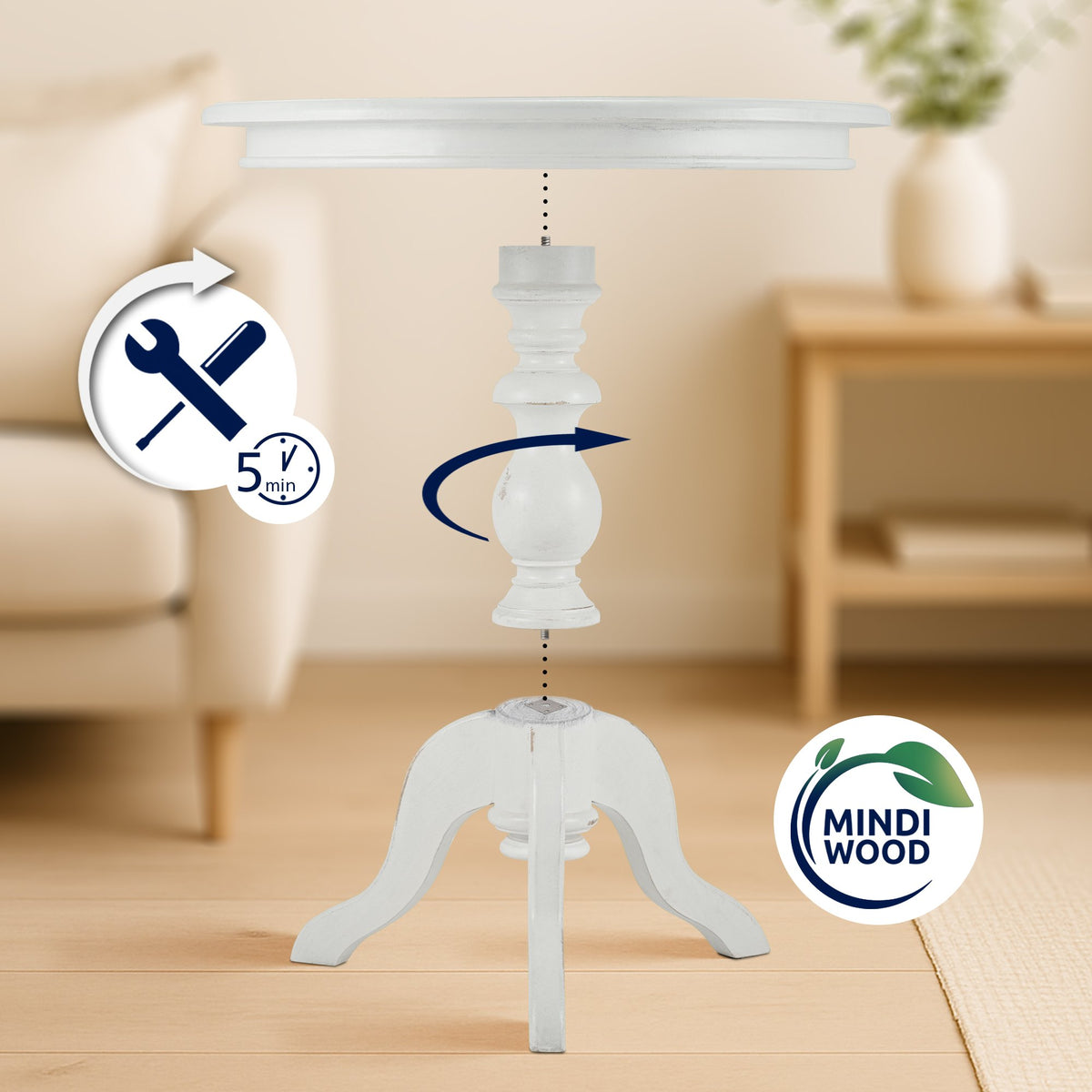 Bijzettafel Wiva 70 cm antiek/wit antik weiß