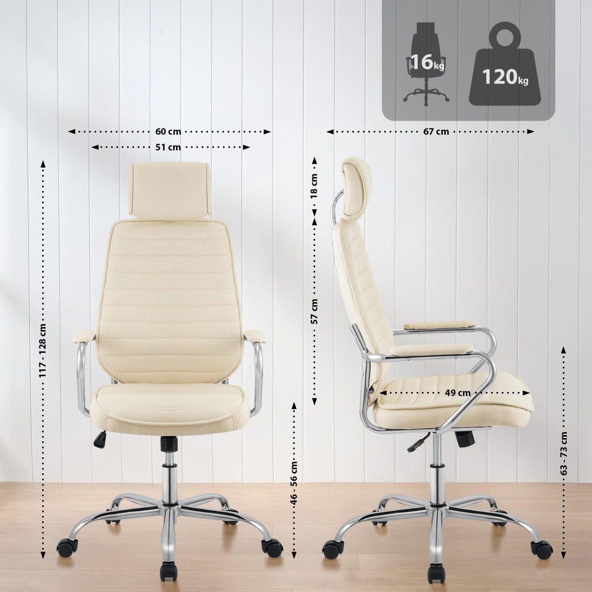 Bureaustoel Rako stof creme creme