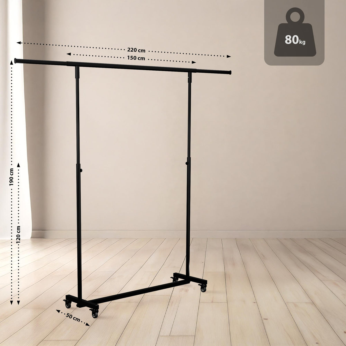 Kledingrek Soran 150x50x188 cm schwarz