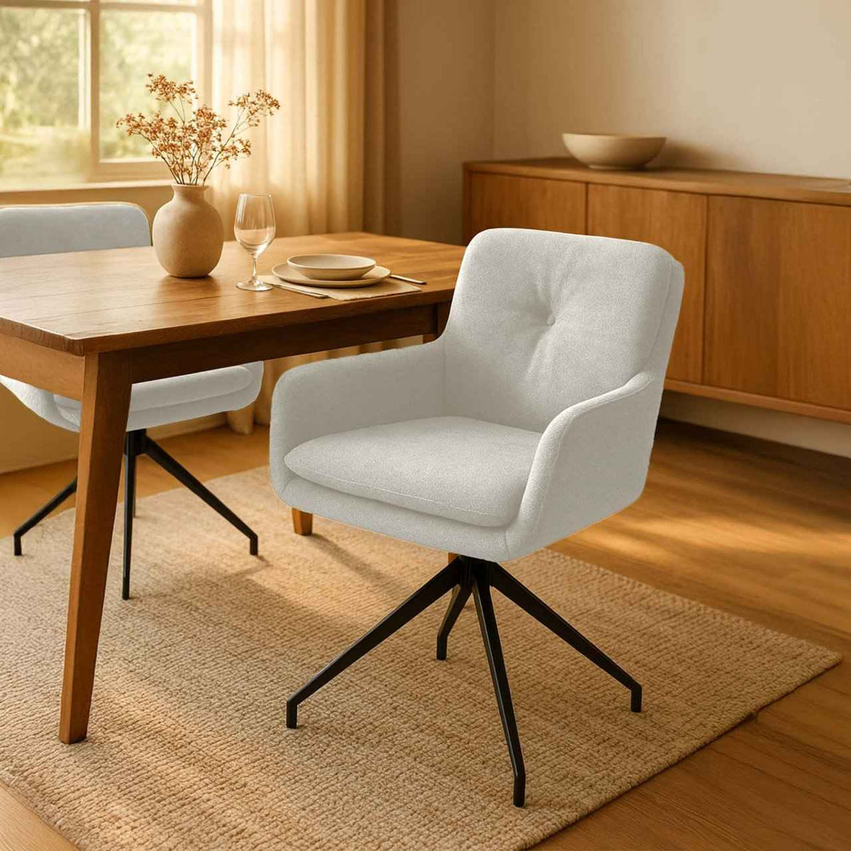 Set van 2 eetkamerstoelen Pickett stof creme creme