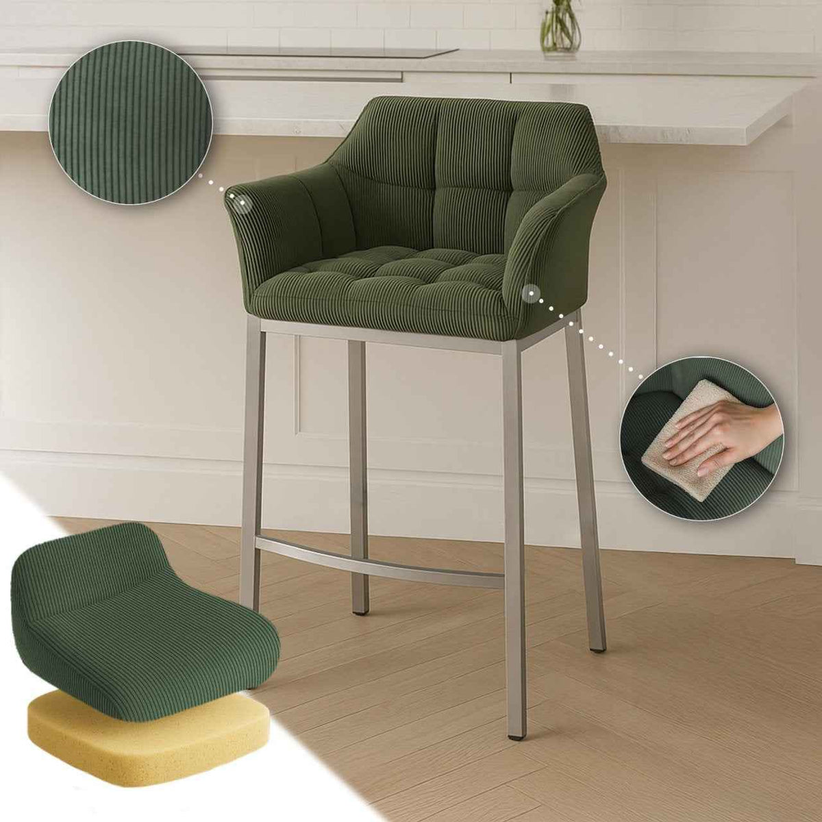 Barkruk Damaso Cord met Vierpootsframe groen,roestvrij staal grün