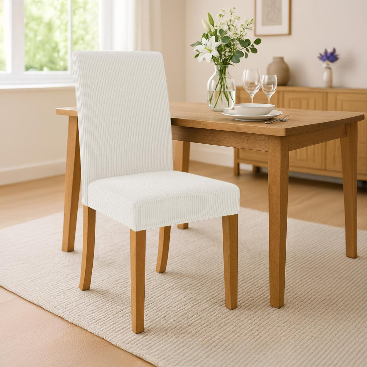 Set van 2 eetkamerstoelen Ina Cord creme,antiek licht creme