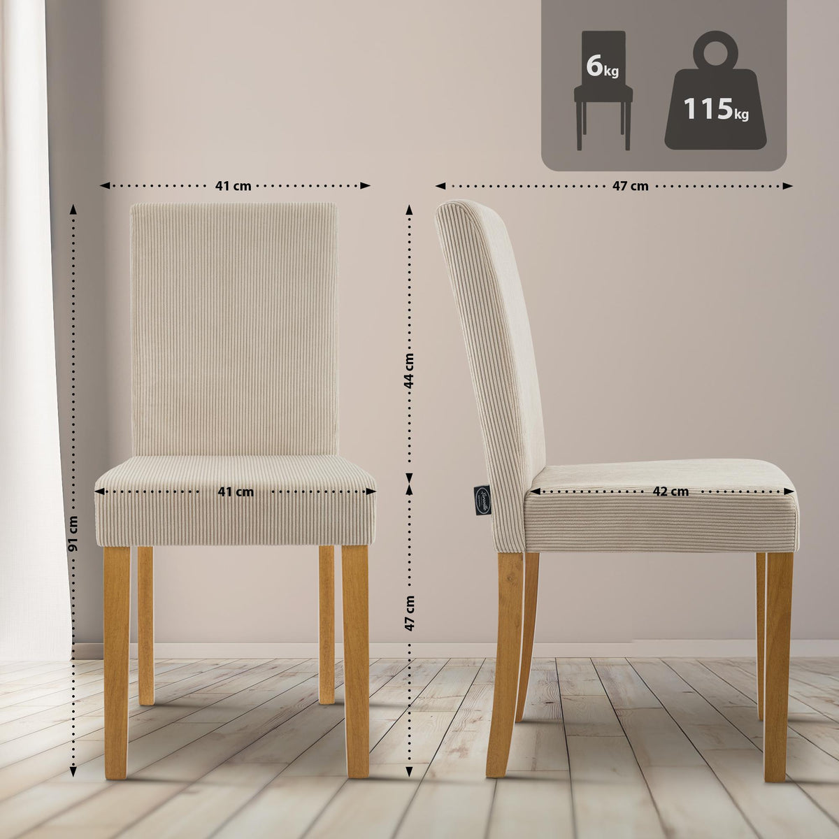 Set van 2 eetkamerstoelen Ina Cord licht bruin,antiek licht hellbraun