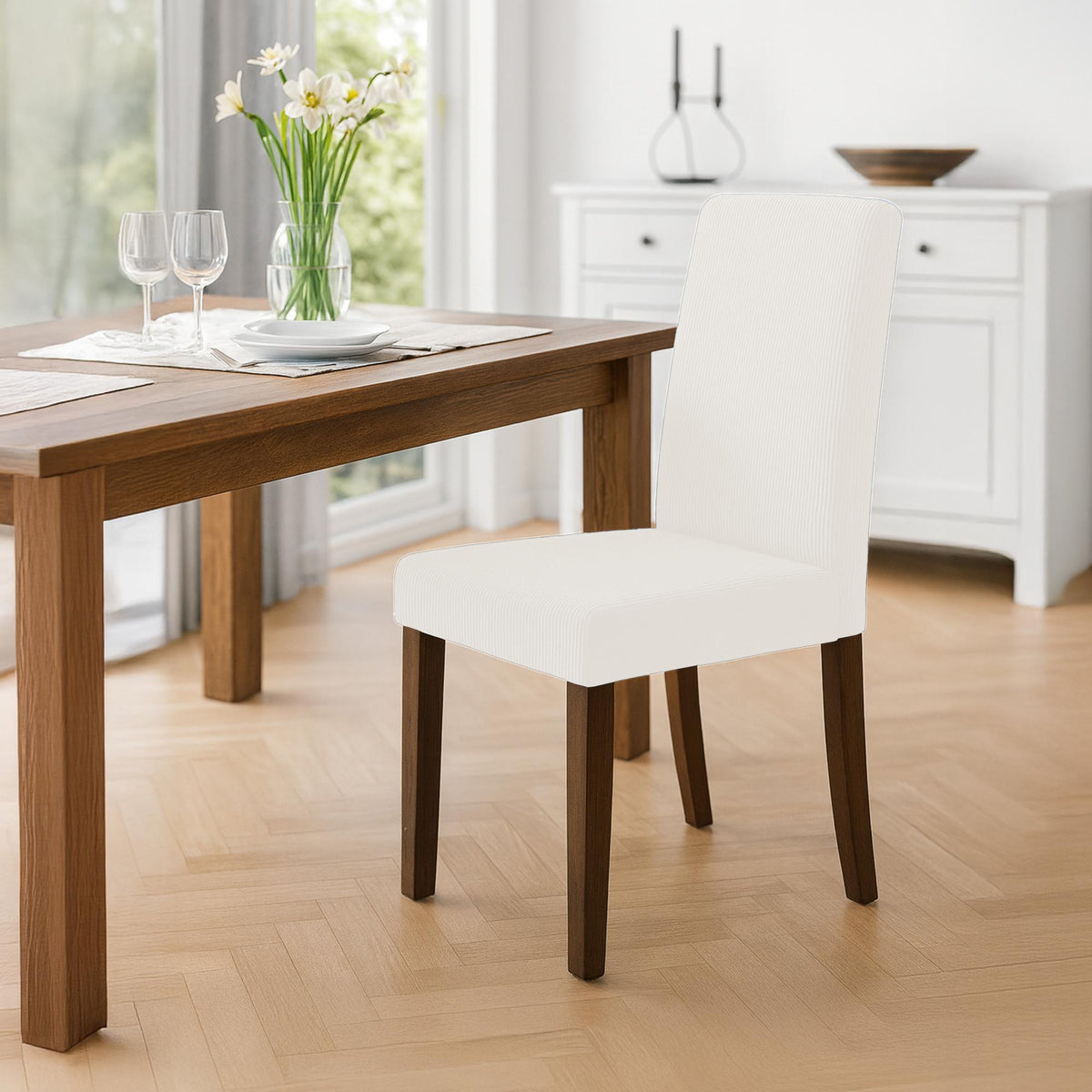 Eetkamerstoel Ina Cord creme,antiek donker creme
