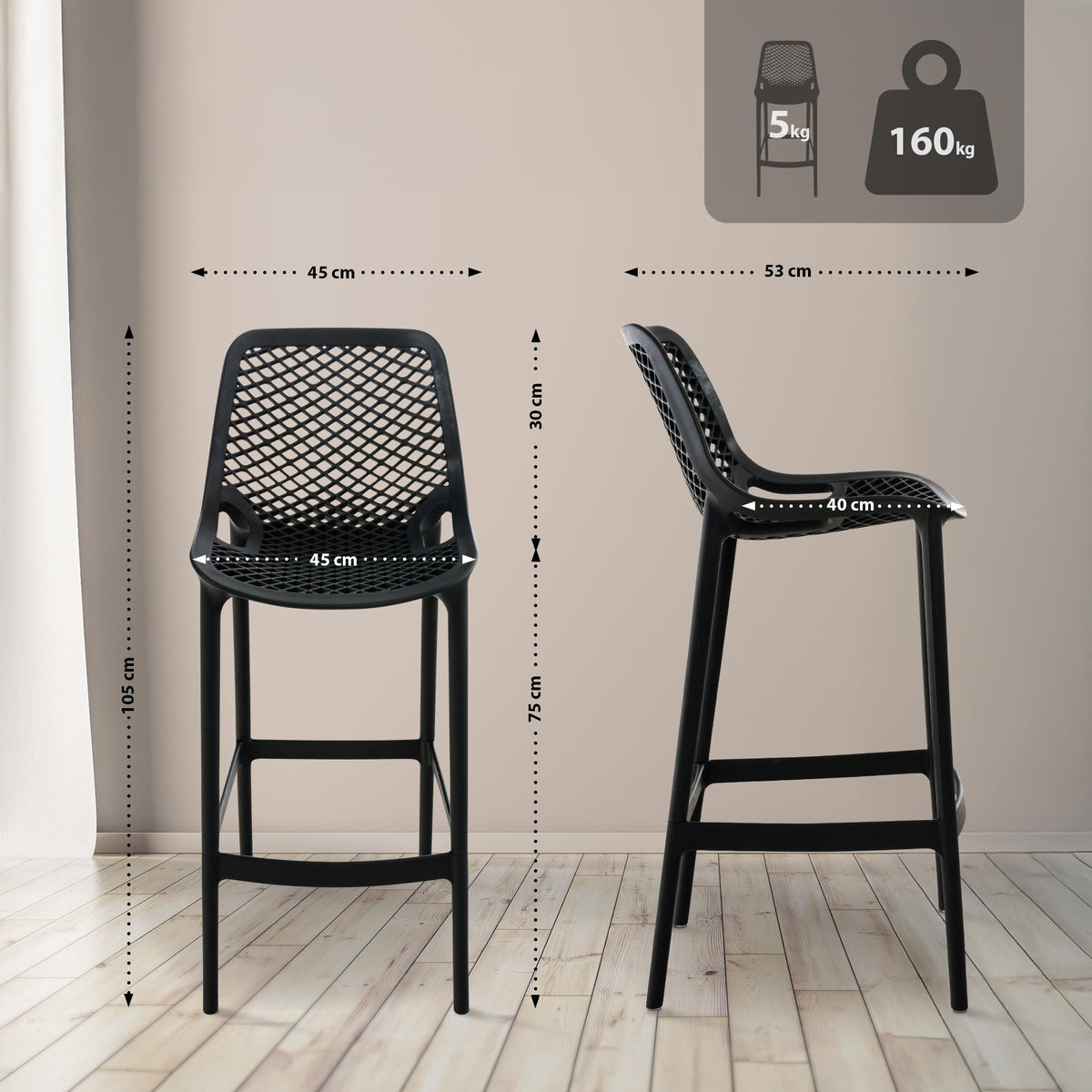 Set van 2 barkrukken Air zwart schwarz
