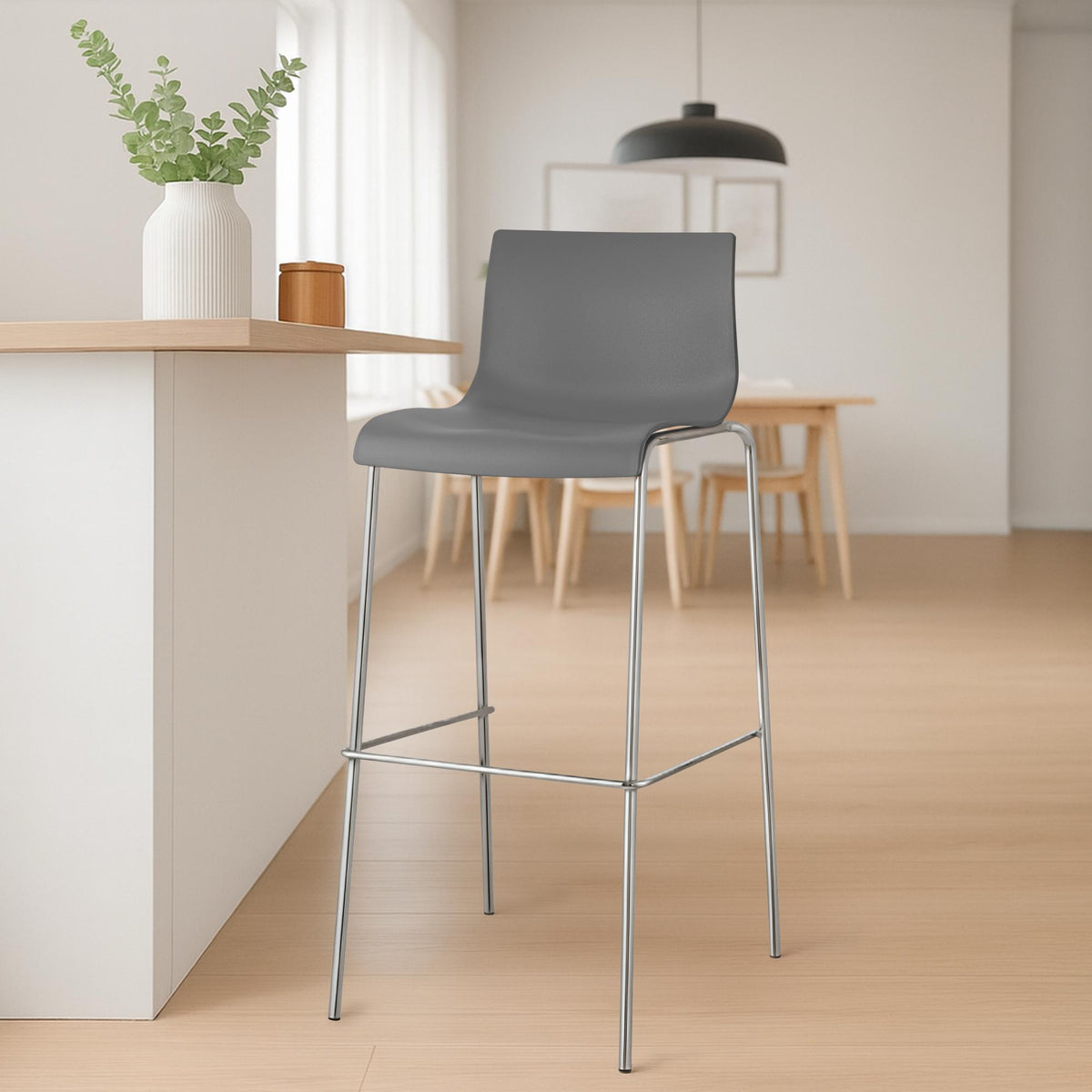 Barhocker Hoover Chrom 4-Fuß Gestell grau
