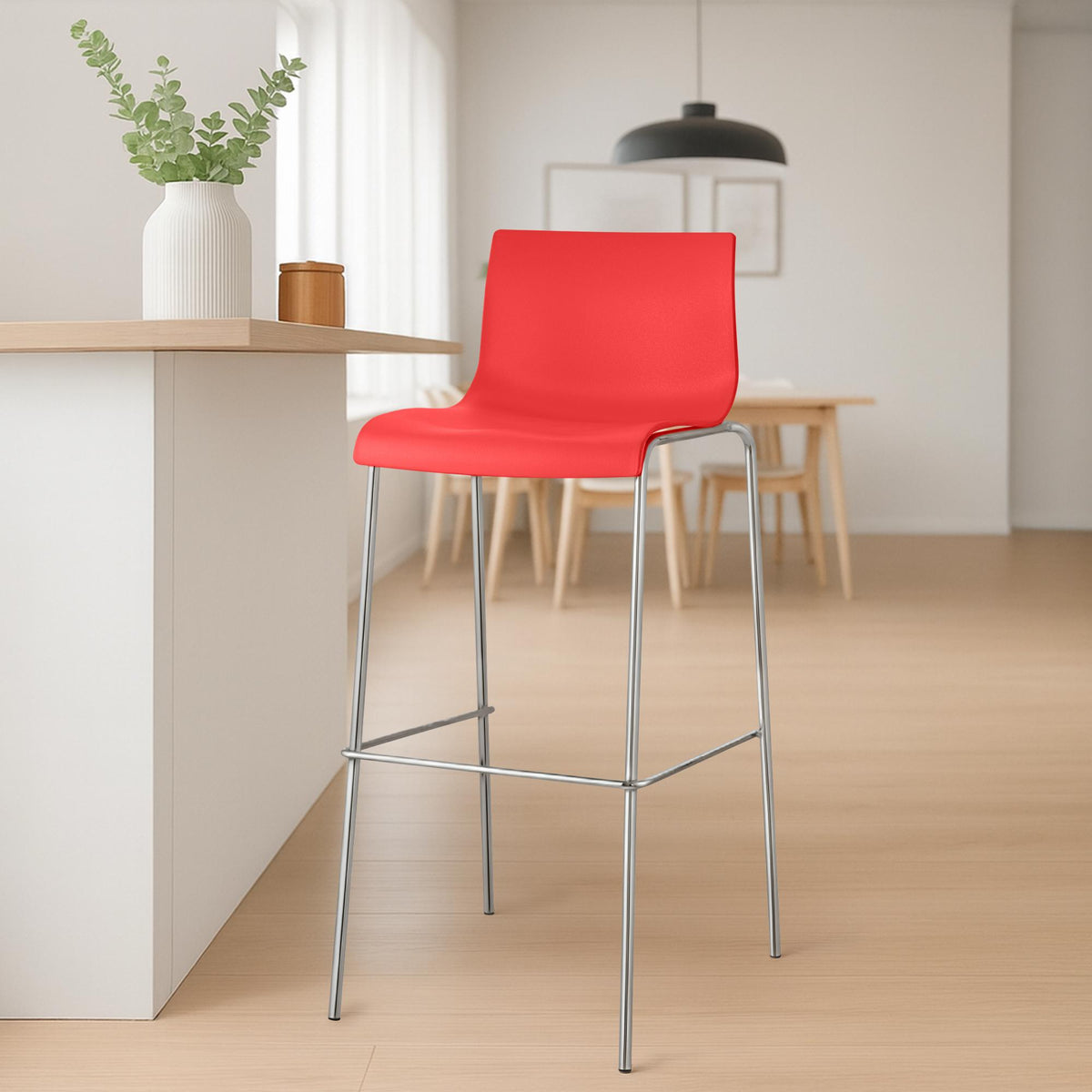 Barhocker Hoover Chrom 4-Fuß Gestell rot