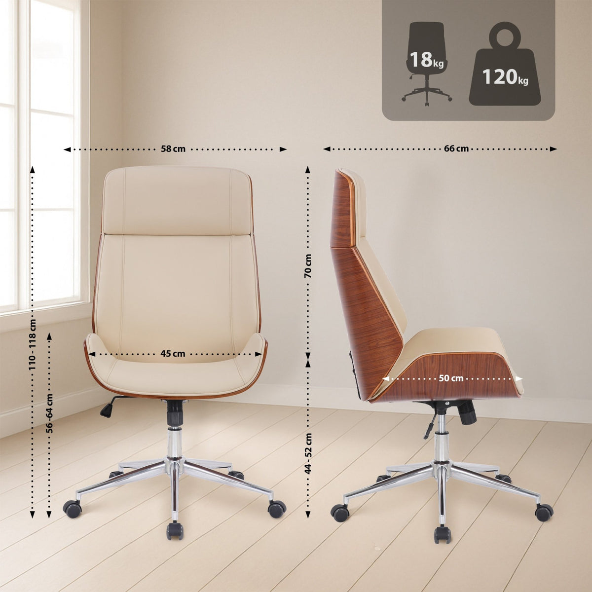Bureaustoel Varel walnoot/creme walnuss/creme