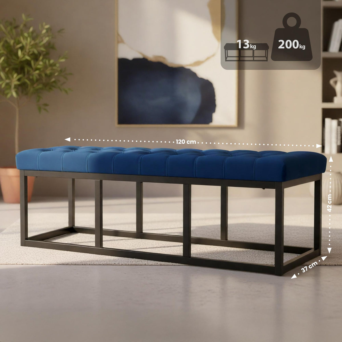 Bank Polson Fluweel Zwart blauw,120 cm blau