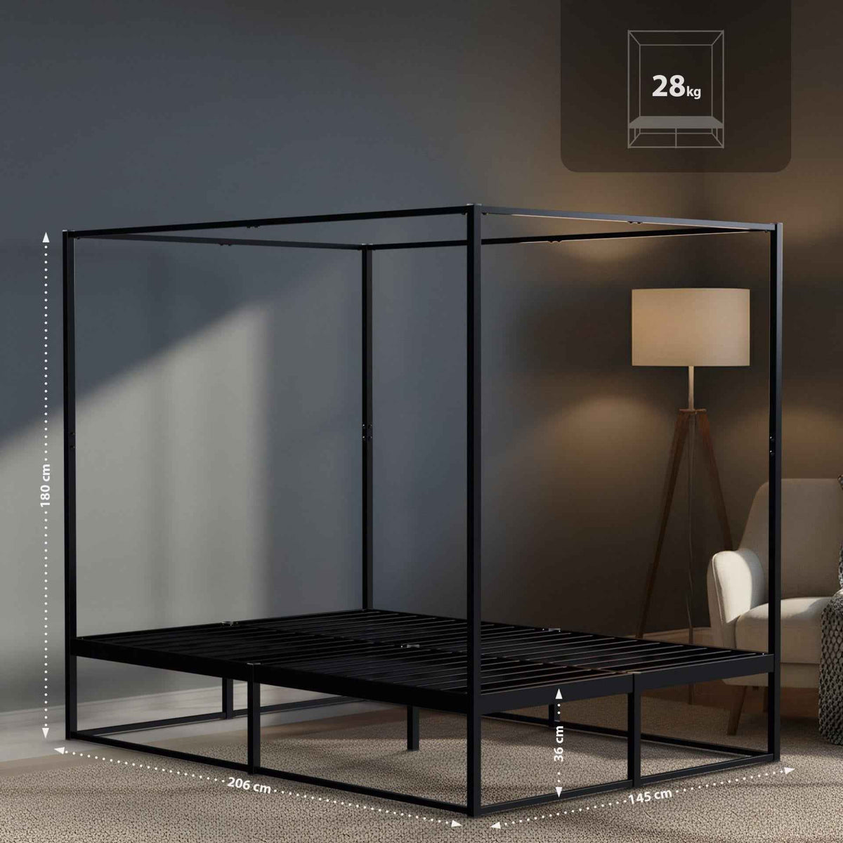 Hemelbed Batoni 140 x 200 cm schwarz