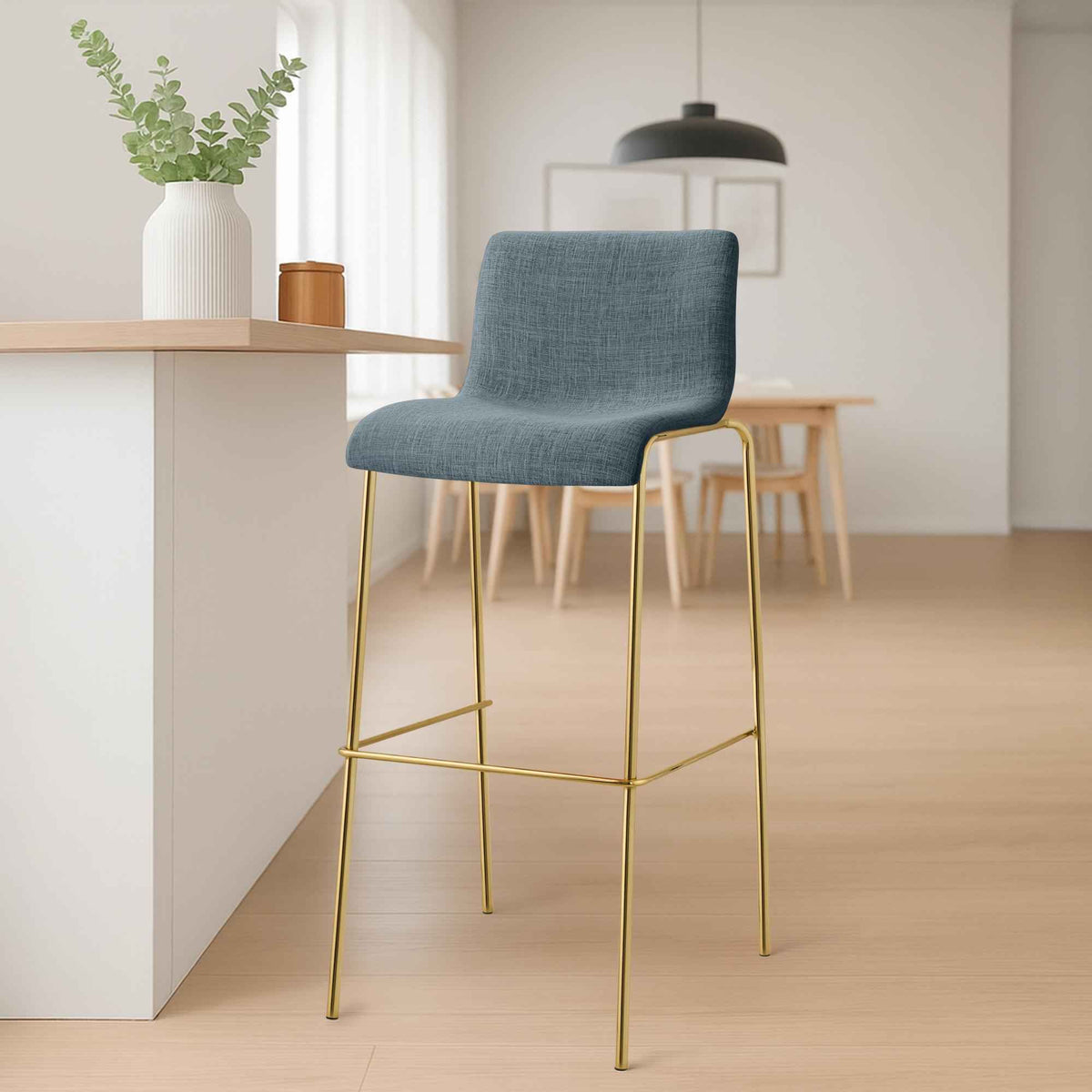 Barhocker Hoover Stoff 4-Fuß Gold blau
